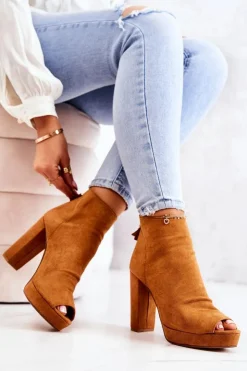 Damskie Boto Botki Na Słupku Odkryte Palce Camel Adore