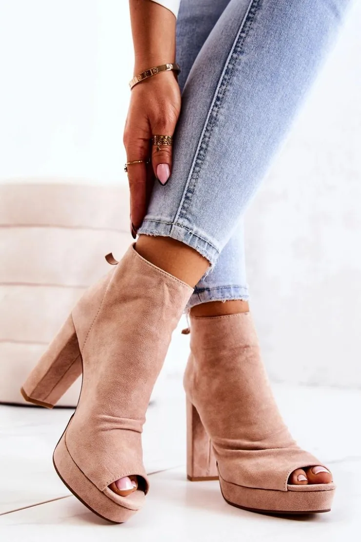 Boto Botki Na Słupku|Czarne Botki*Botki Na Słupku Odkryte Palce Beżowe Adore