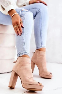 Boto Botki Na Słupku|Czarne Botki*Botki Na Słupku Odkryte Palce Beżowe Adore