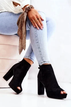 Hot Boto Botki Na Słupku Odkryte Palce Czarne Adore