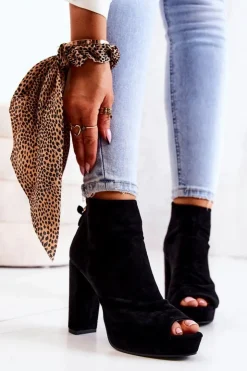 Hot Boto Botki Na Słupku Odkryte Palce Czarne Adore