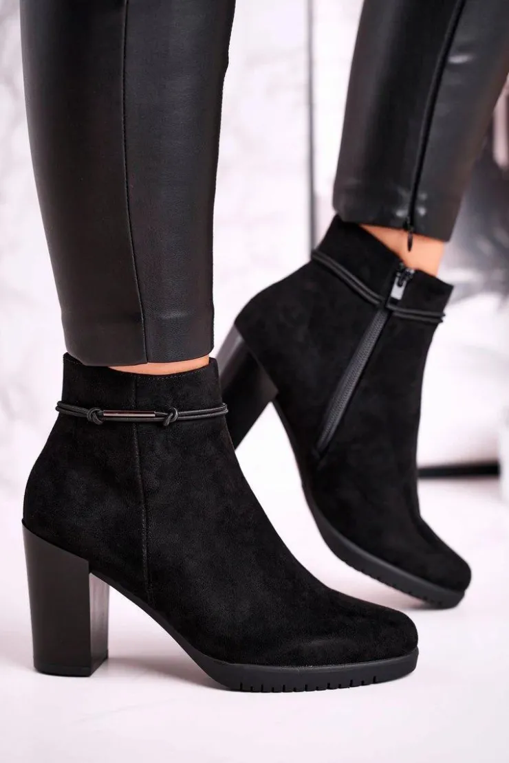 Buty Sergio Leone Botki Na Słupku|Czarne Botki*Botki Na Słupku Sergio Leone Zamszowe Czarne BT306