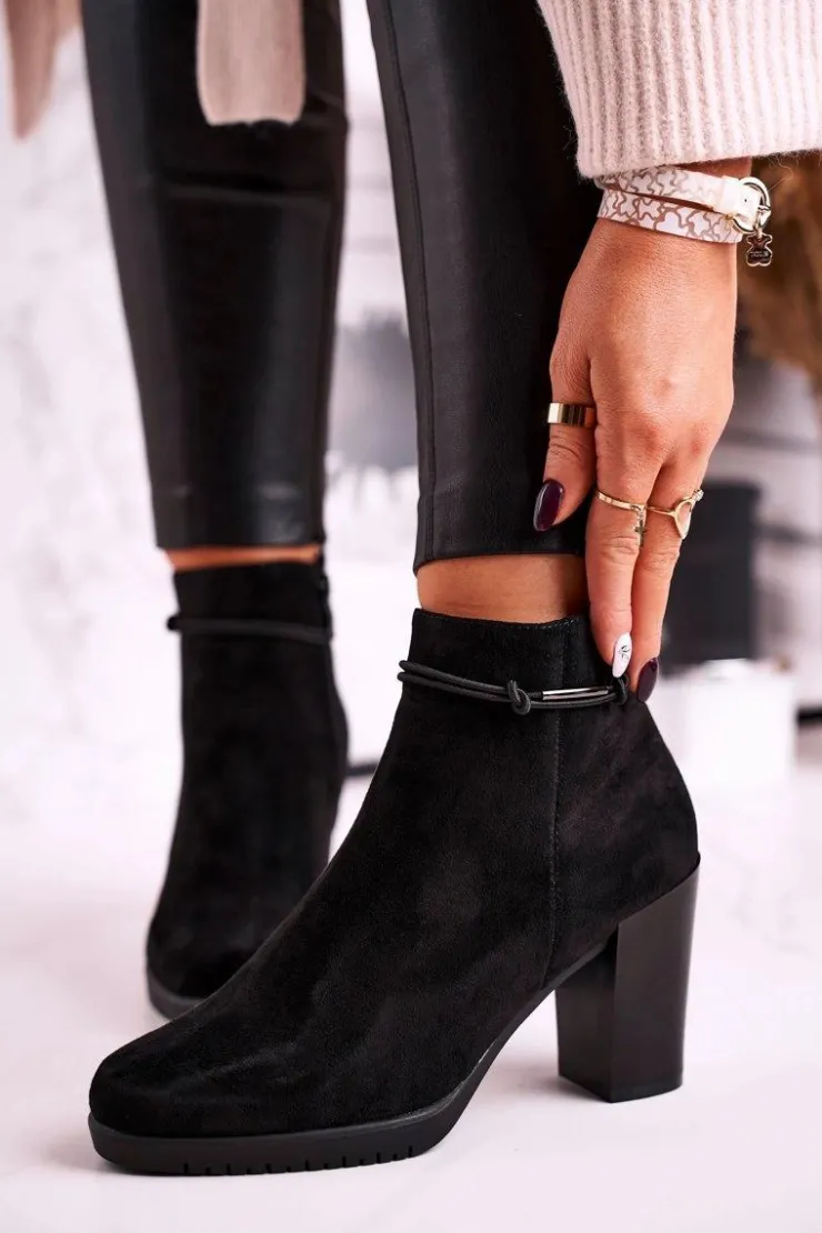 Buty Sergio Leone Botki Na Słupku|Czarne Botki*Botki Na Słupku Sergio Leone Zamszowe Czarne BT306