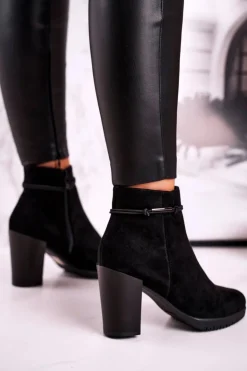 Buty Sergio Leone Botki Na Słupku|Czarne Botki*Botki Na Słupku Sergio Leone Zamszowe Czarne BT306