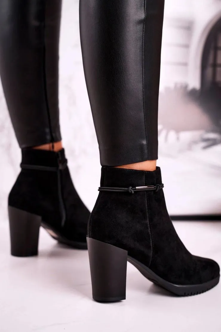 Buty Sergio Leone Botki Na Słupku|Czarne Botki*Botki Na Słupku Sergio Leone Zamszowe Czarne BT306