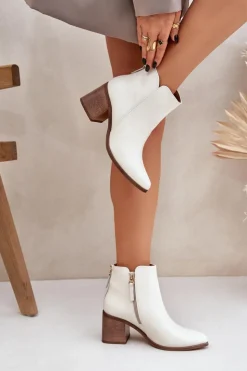 Boto Botki Wiosenne|Botki Ażurowe*Botki Na Słupku Skóra Naturalna Zazoo 3673 Białe