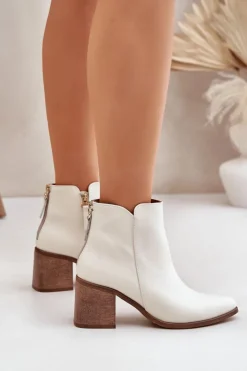 Boto Botki Wiosenne|Botki Ażurowe*Botki Na Słupku Skóra Naturalna Zazoo 3673 Białe