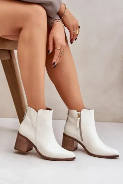 Boto Botki Wiosenne|Botki Ażurowe*Botki Na Słupku Skóra Naturalna Zazoo 3673 Białe