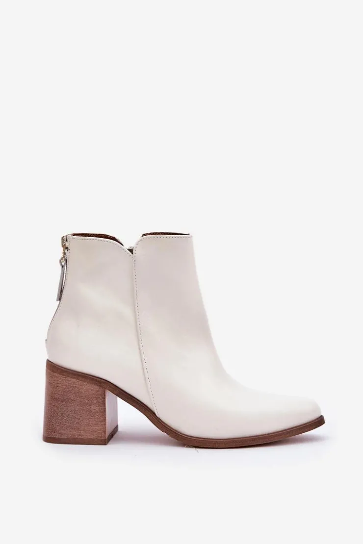Boto Botki Wiosenne|Botki Ażurowe*Botki Na Słupku Skóra Naturalna Zazoo 3673 Białe