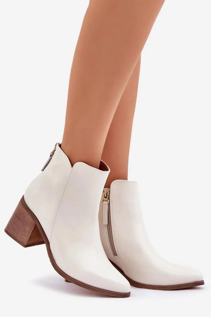 Boto Botki Wiosenne|Botki Ażurowe*Botki Na Słupku Skóra Naturalna Zazoo 3673 Białe