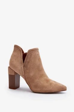 Boto Botki Wiosenne|Botki Na Słupku*Botki Na Słupku Z Ażurowym Wzorem Beżowe Vailen