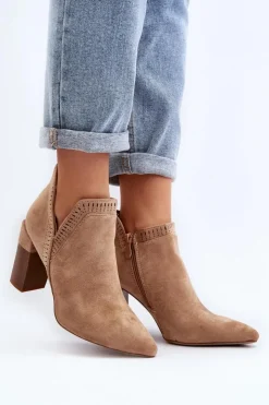 Boto Botki Wiosenne|Botki Na Słupku*Botki Na Słupku Z Ażurowym Wzorem Beżowe Vailen