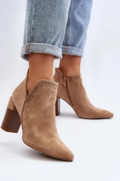 Boto Botki Wiosenne|Botki Na Słupku*Botki Na Słupku Z Ażurowym Wzorem Beżowe Vailen