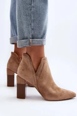 Boto Botki Wiosenne|Botki Na Słupku*Botki Na Słupku Z Ażurowym Wzorem Beżowe Vailen