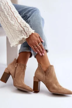 Boto Botki Wiosenne|Botki Na Słupku*Botki Na Słupku Z Ażurowym Wzorem Beżowe Vailen