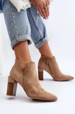 Boto Botki Wiosenne|Botki Na Słupku*Botki Na Słupku Z Ażurowym Wzorem Beżowe Vailen