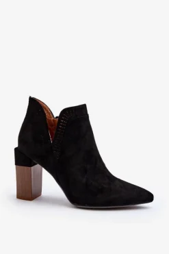 Discount Boto Botki Na Słupku Z Ażurowym Wzorem Czarne Vailen