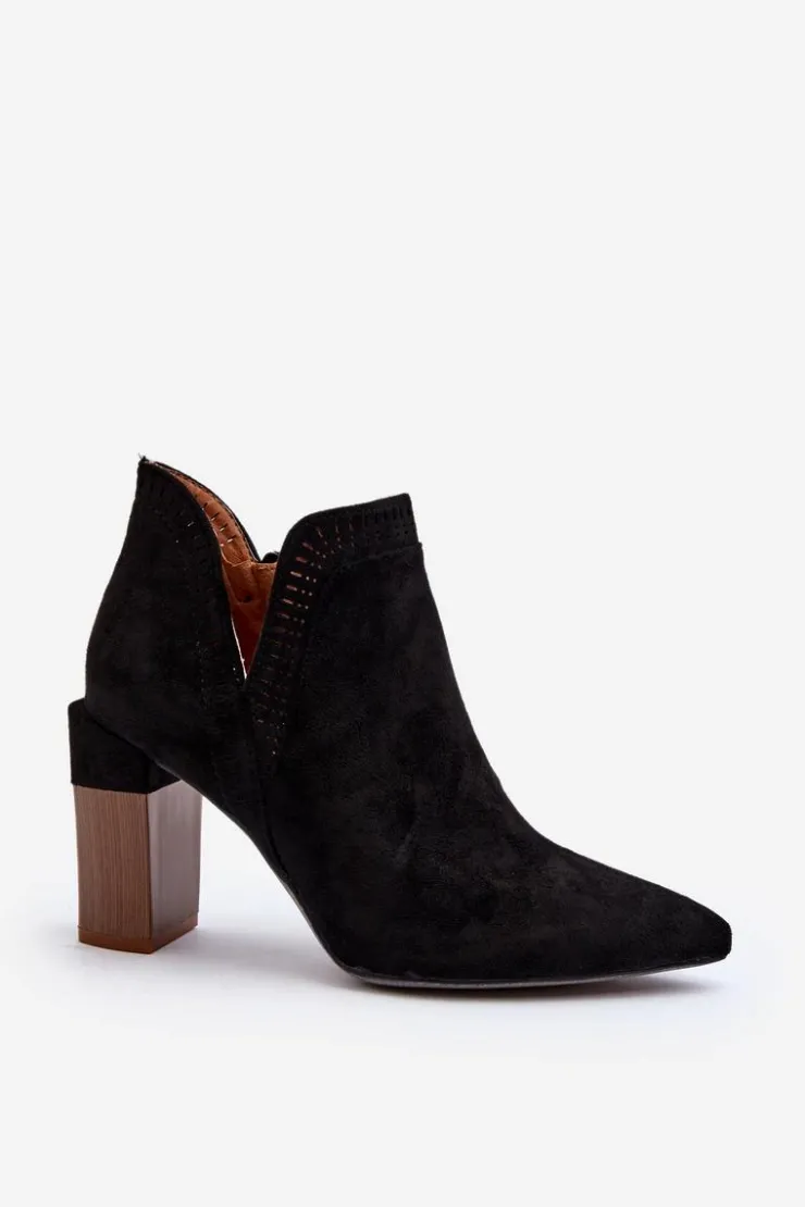 Discount Boto Botki Na Słupku Z Ażurowym Wzorem Czarne Vailen