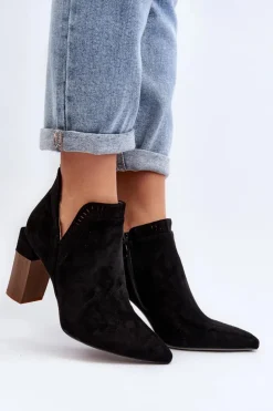 Discount Boto Botki Na Słupku Z Ażurowym Wzorem Czarne Vailen