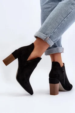 Discount Boto Botki Na Słupku Z Ażurowym Wzorem Czarne Vailen