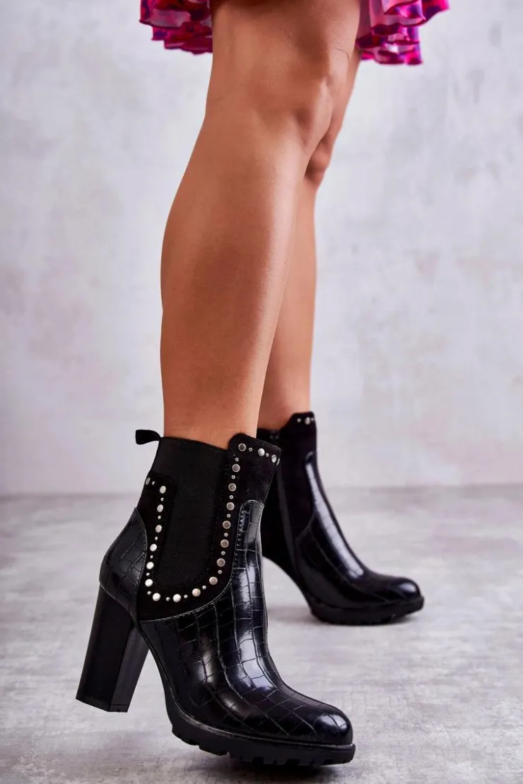 Discount Boto Botki Na Słupku Z Dżetami Wężowe Czarne Wissey