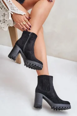 Damskie Boto Botki Na Słupku Z Eko Zamszu Czarne Mesiella