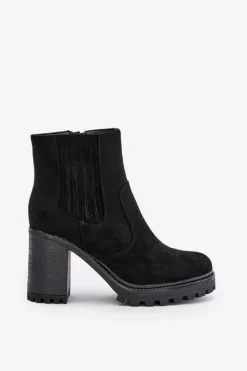 Damskie Boto Botki Na Słupku Z Eko Zamszu Czarne Mesiella