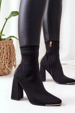 Damskie Boto Botki Na Słupku Z Elastycznej Tkaniny Czarne Effect Wow