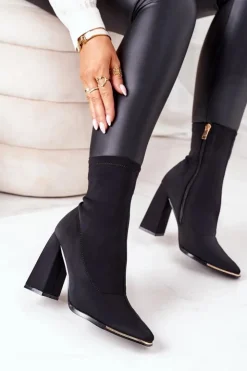 Damskie Boto Botki Na Słupku Z Elastycznej Tkaniny Czarne Effect Wow