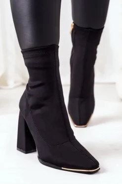 Damskie Boto Botki Na Słupku Z Elastycznej Tkaniny Czarne Effect Wow