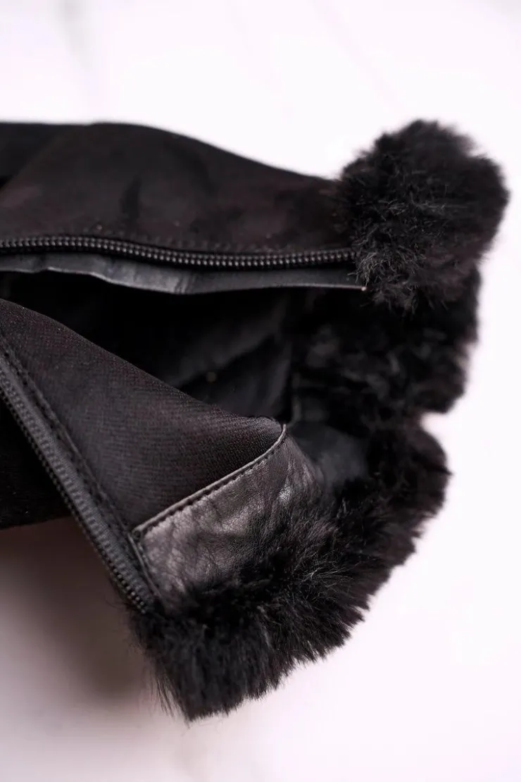 Boto Botki Na Słupku|Czarne Botki*Botki Na Słupku Z Futerkiem Zamszowe Czarne Sophie