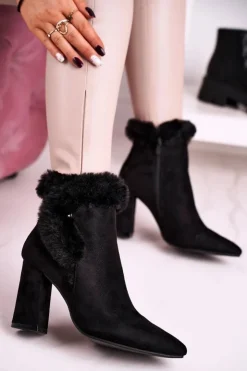 Boto Botki Na Słupku|Czarne Botki*Botki Na Słupku Z Futerkiem Zamszowe Czarne Sophie