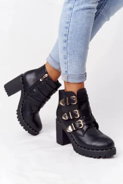 Hot Boto Botki Na Słupku Z Klamrami Lu Boo Czarne