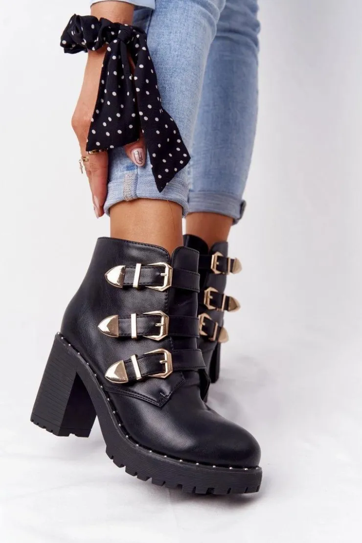 Hot Boto Botki Na Słupku Z Klamrami Lu Boo Czarne
