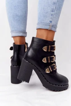 Hot Boto Botki Na Słupku Z Klamrami Lu Boo Czarne