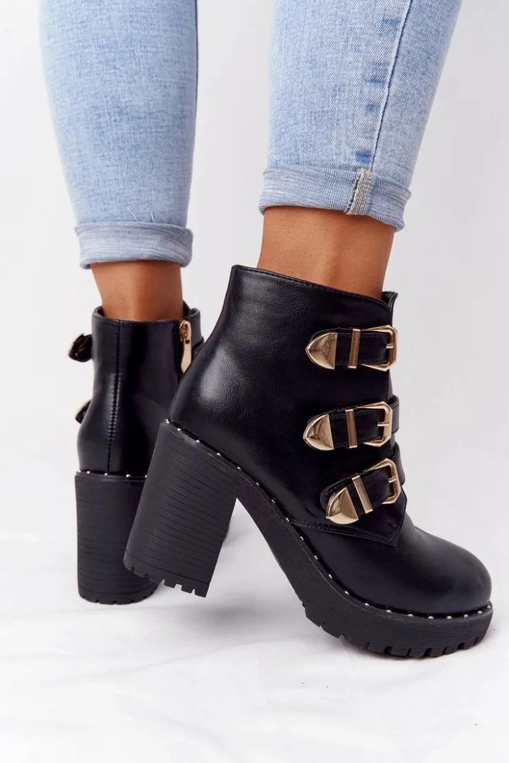 Hot Boto Botki Na Słupku Z Klamrami Lu Boo Czarne