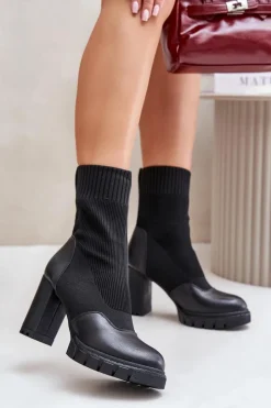 Boto Botki Na Słupku|Czarne Botki*Botki Na Słupku Ze Skarpetą Czarne Atansa