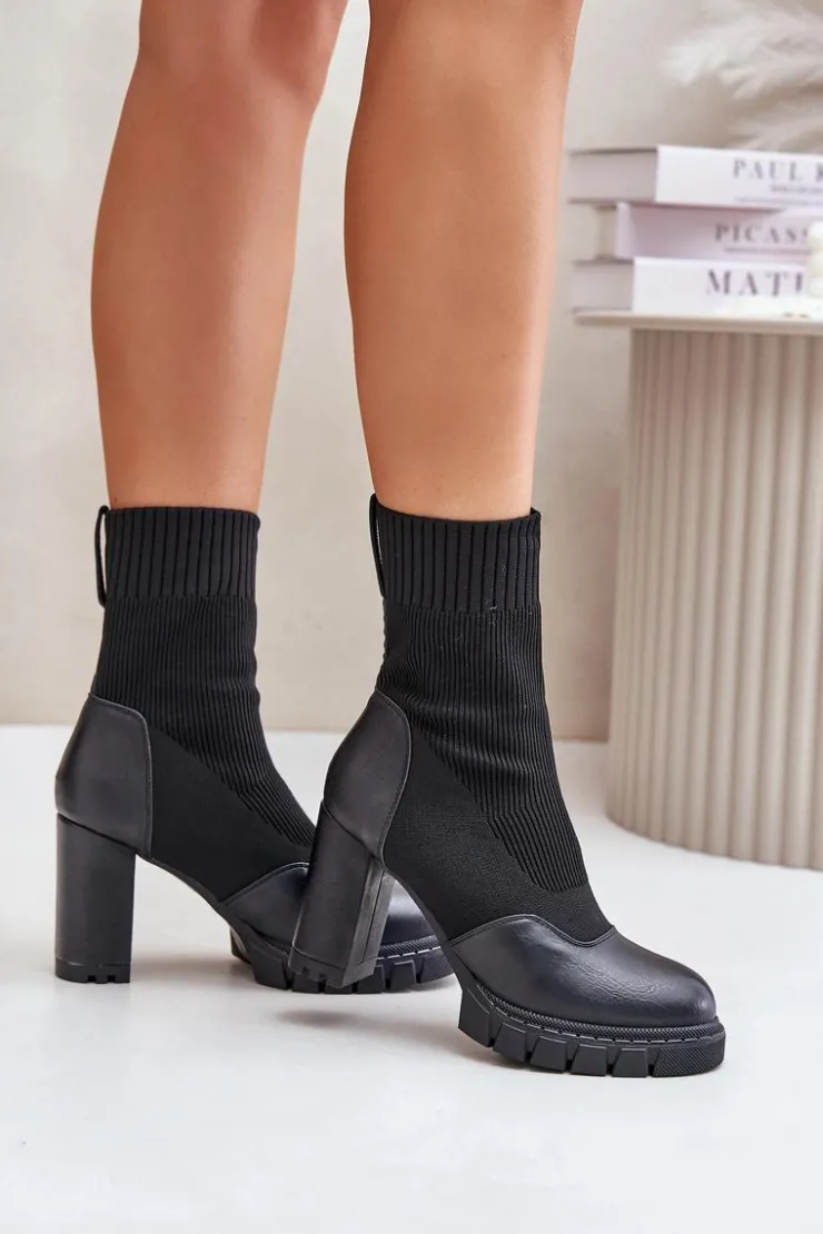 Boto Botki Na Słupku|Czarne Botki*Botki Na Słupku Ze Skarpetą Czarne Atansa