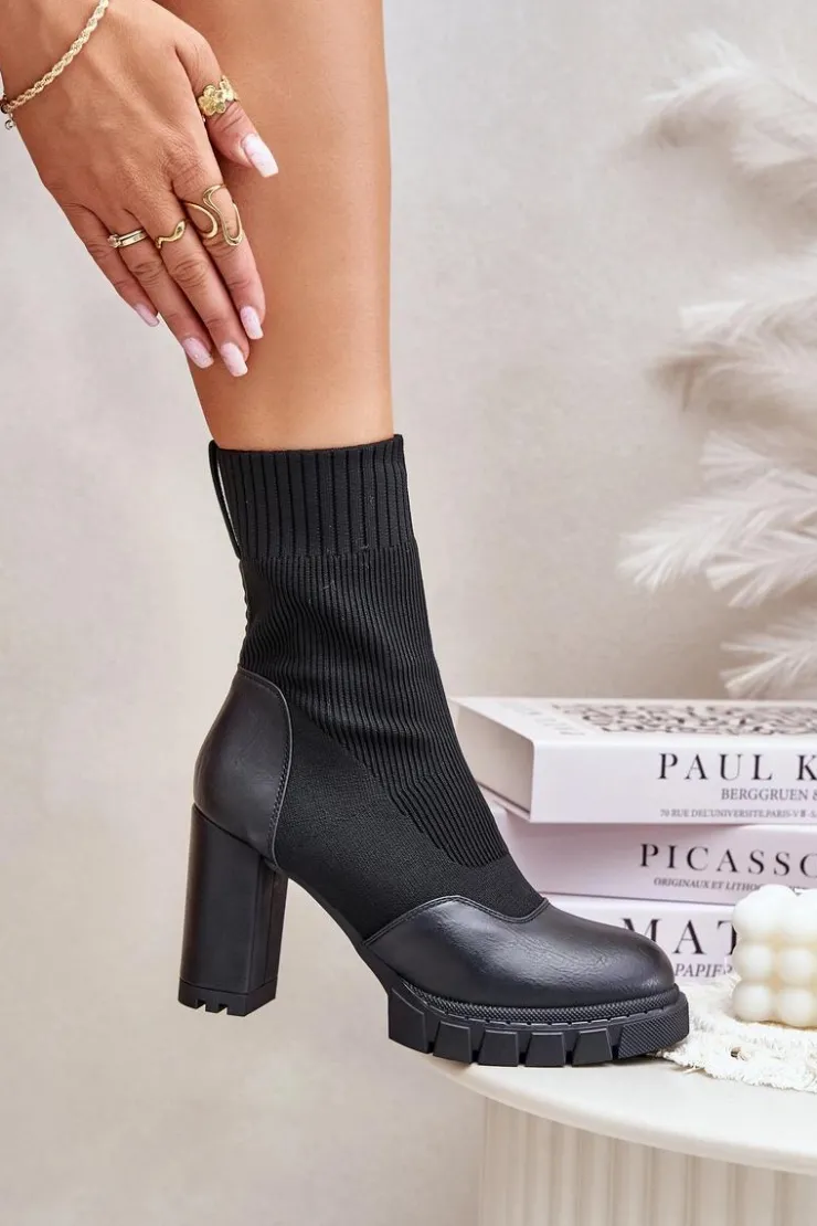 Boto Botki Na Słupku|Czarne Botki*Botki Na Słupku Ze Skarpetą Czarne Atansa