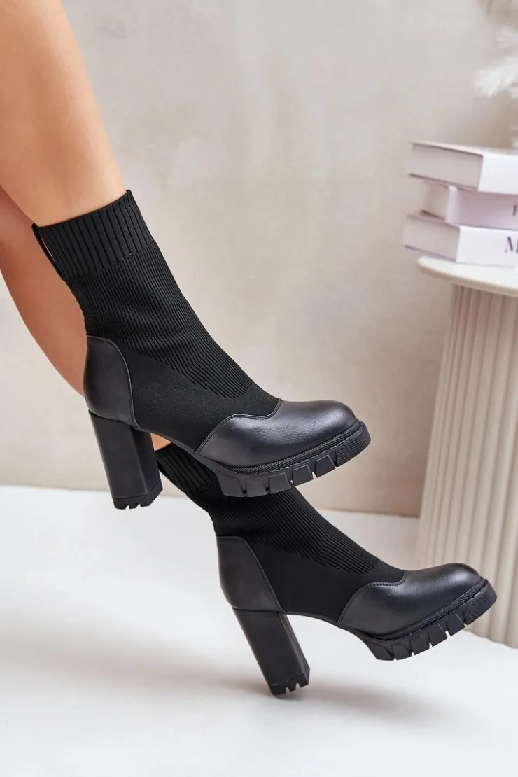 Boto Botki Na Słupku|Czarne Botki*Botki Na Słupku Ze Skarpetą Czarne Atansa