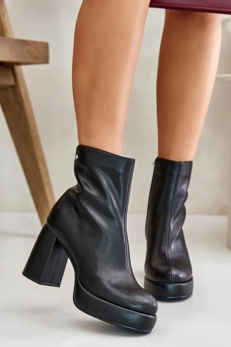 Online GOE Botki Na Słupku Ze Skóry Naturalnej OO2N4166-W2 Czarne