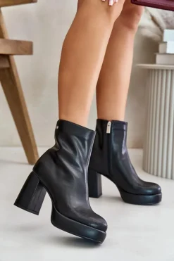 Online GOE Botki Na Słupku Ze Skóry Naturalnej OO2N4166-W2 Czarne