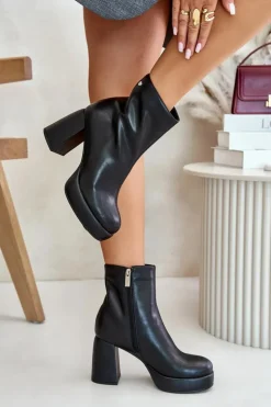 Online GOE Botki Na Słupku Ze Skóry Naturalnej OO2N4166-W2 Czarne