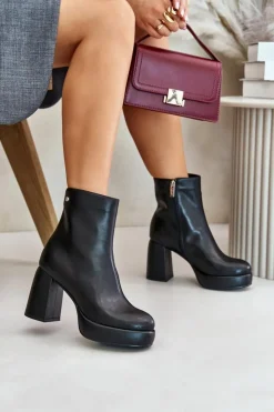 Online GOE Botki Na Słupku Ze Skóry Naturalnej OO2N4166-W2 Czarne