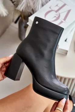 Online GOE Botki Na Słupku Ze Skóry Naturalnej OO2N4166-W2 Czarne