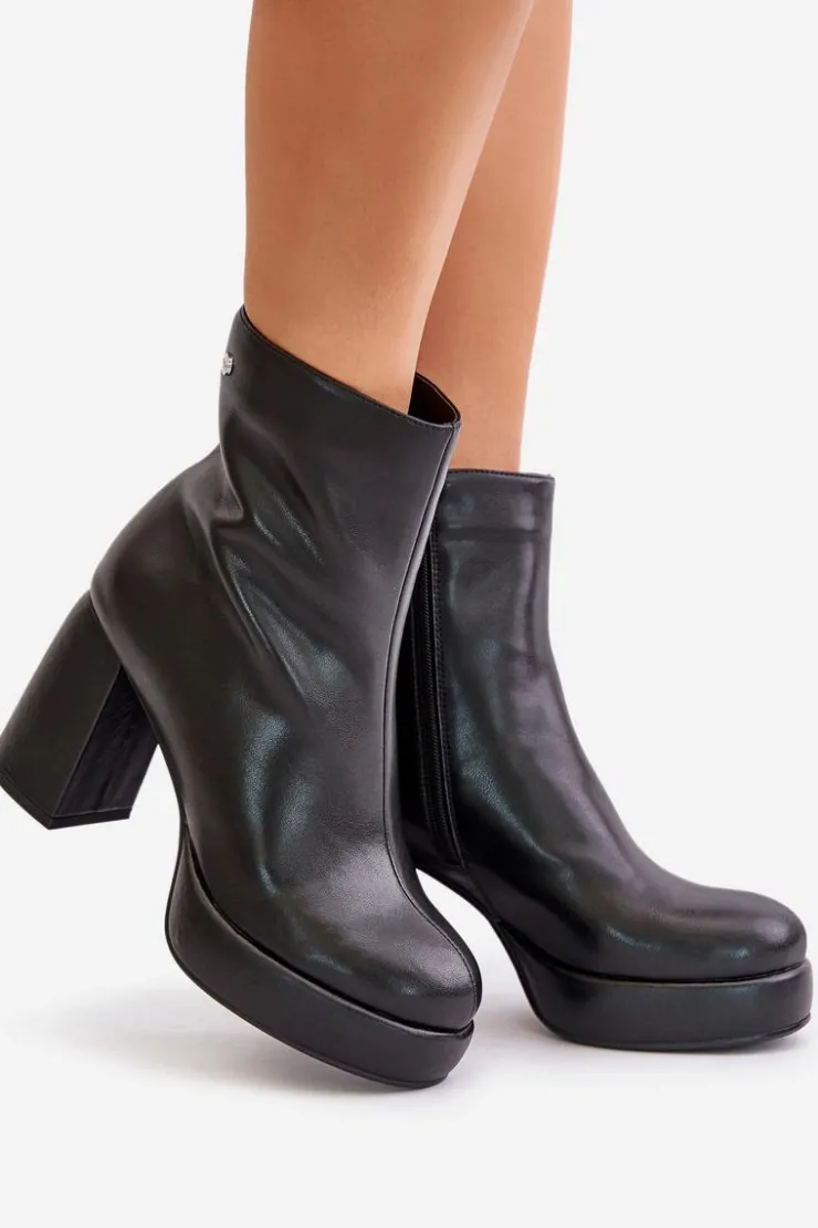 Online GOE Botki Na Słupku Ze Skóry Naturalnej OO2N4166-W2 Czarne