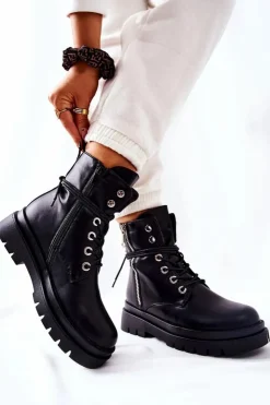 Boto Botki Na Suwak Z Wiązaniem Czarne Elissmo