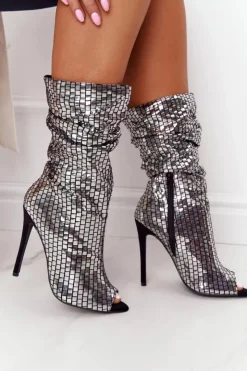 Boto Czarne Botki|Botki Na Obcasie*Botki Na Szpilce Srebrne Night Out