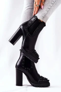 Sale Boto Botki Na Wysokim Obcasie Z Dżetami Czarne Lisana