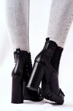 Sale Boto Botki Na Wysokim Obcasie Z Dżetami Czarne Lisana